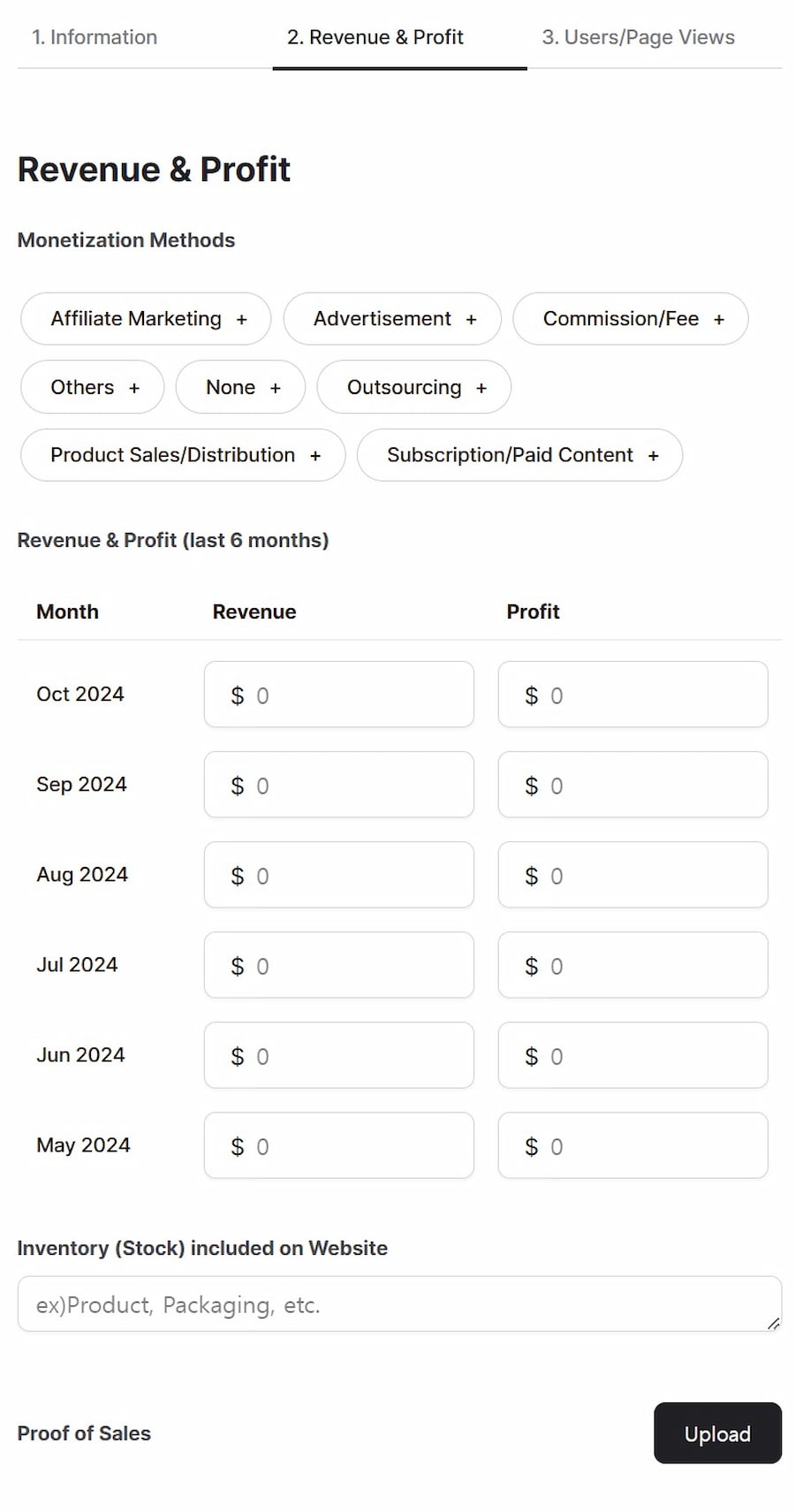 Creating a Listing on Gruzz - Step 2: Revenue & Profit